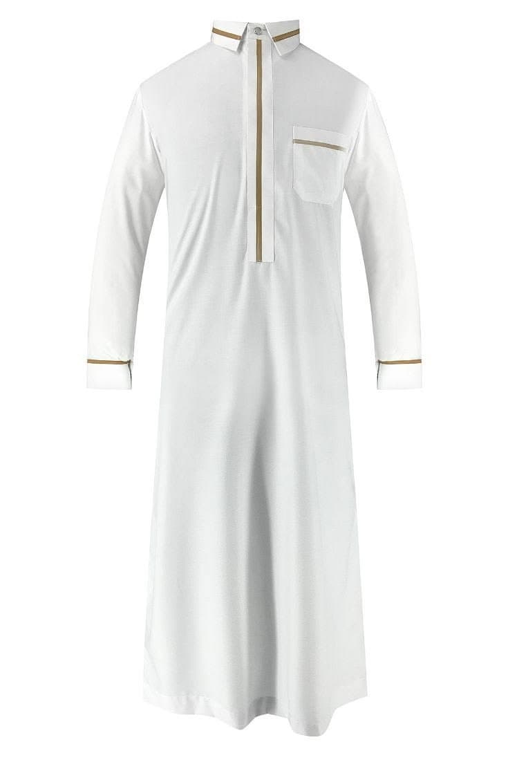 Kaftan Homme Bazin — Blanc Liseré Or